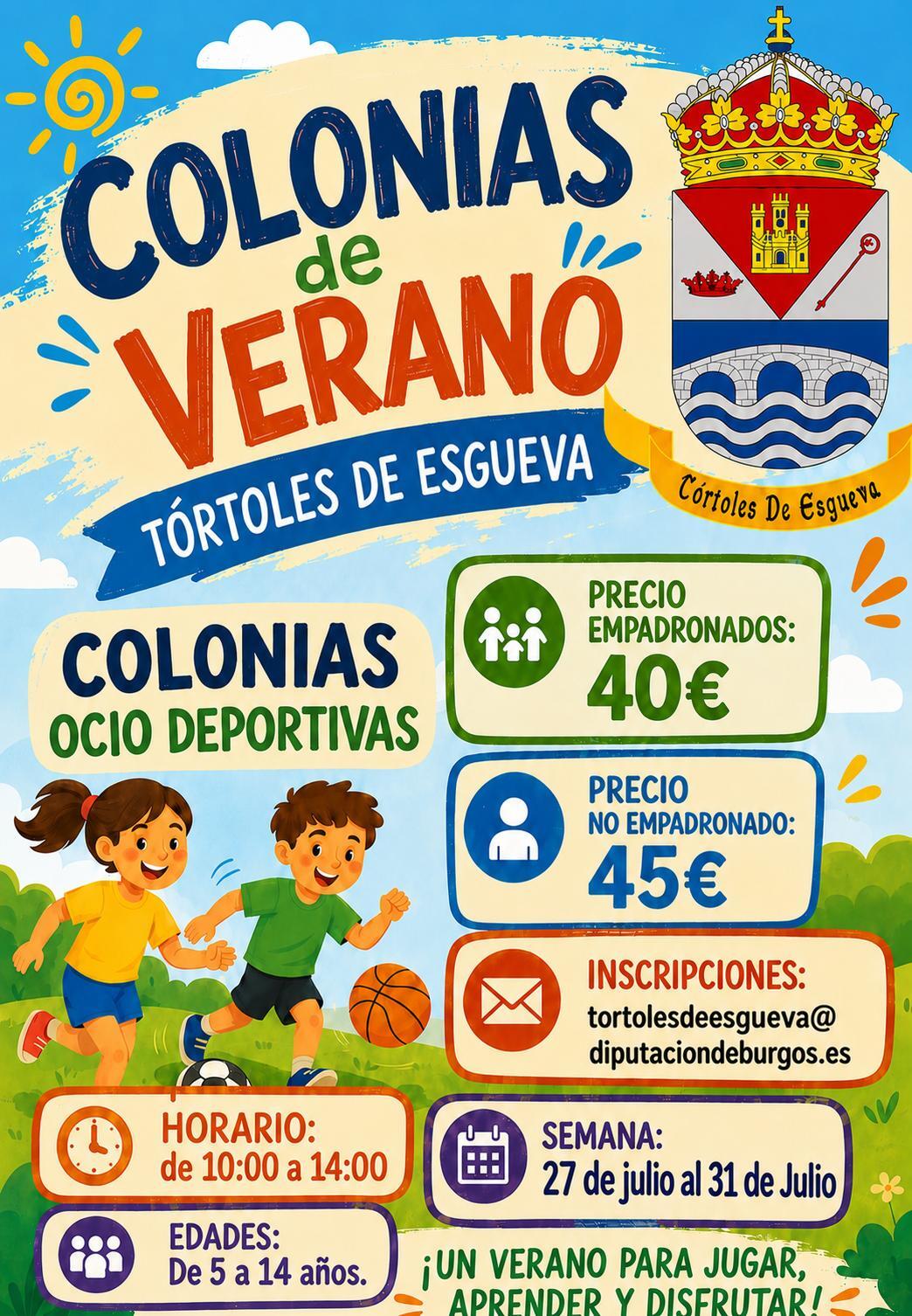 COLONIAS DE VERANO DEL 27  AL 31 DE JULIO DE 2026